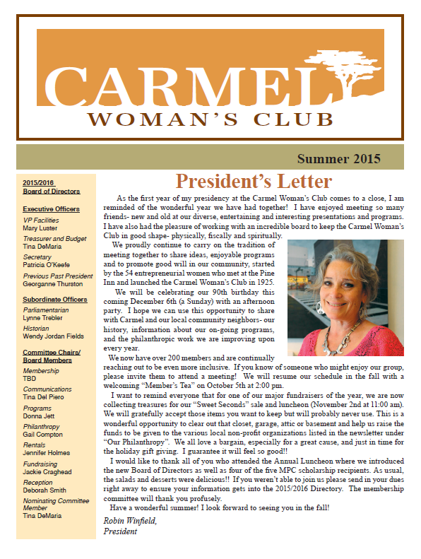 Carmel Womans Club 2015 Summer Newsletter