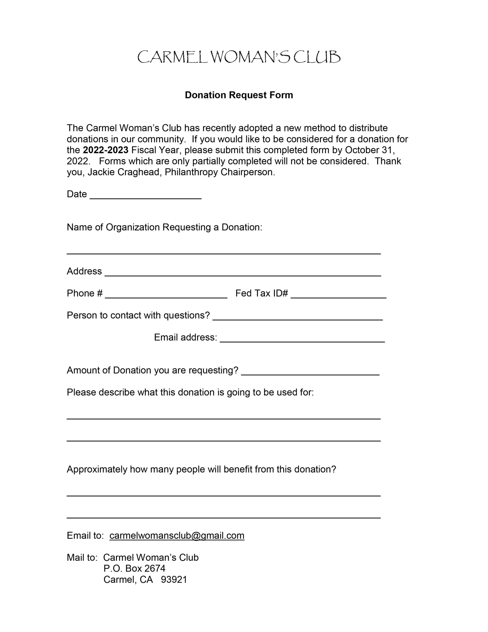 2022 Grant Request Form