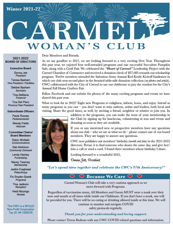 Carmel Womans Club Winter 2021 Newsletter